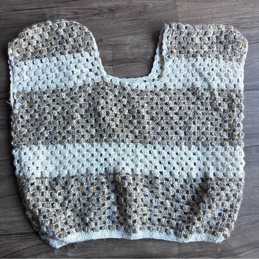 Handmade Crochet Top in White tan grey S/M - Picture 2 of 5